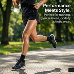 Person running outdoors with text about athletic wear