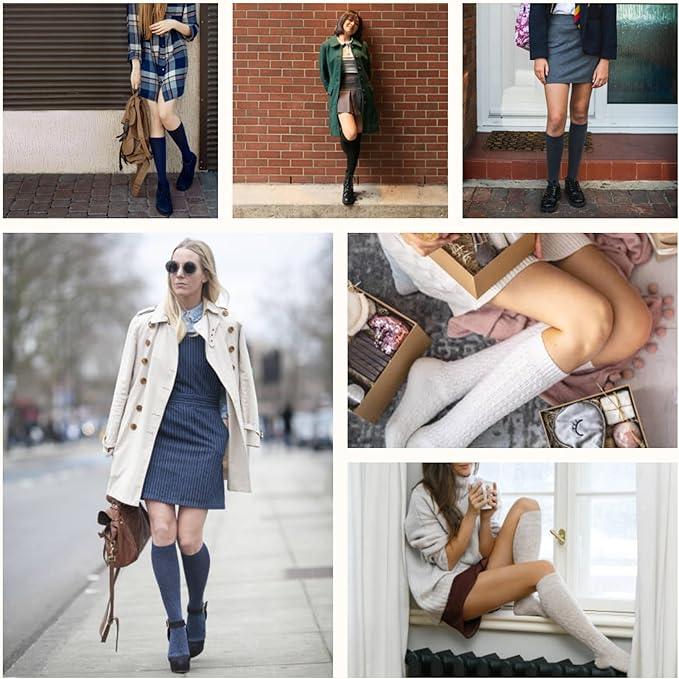 Women's 3 Pairs Ragg Marled Texture with Ribbed Tonal Harmony Pattern Knee High Wool-Blend Boot Socks - Socks