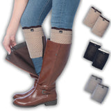 Tipi Toe Women's 3 Pairs Plain Brown Black Grey Trio With Contrasting Stripes Knitted Leg Warmer Boot Topper Cuffs