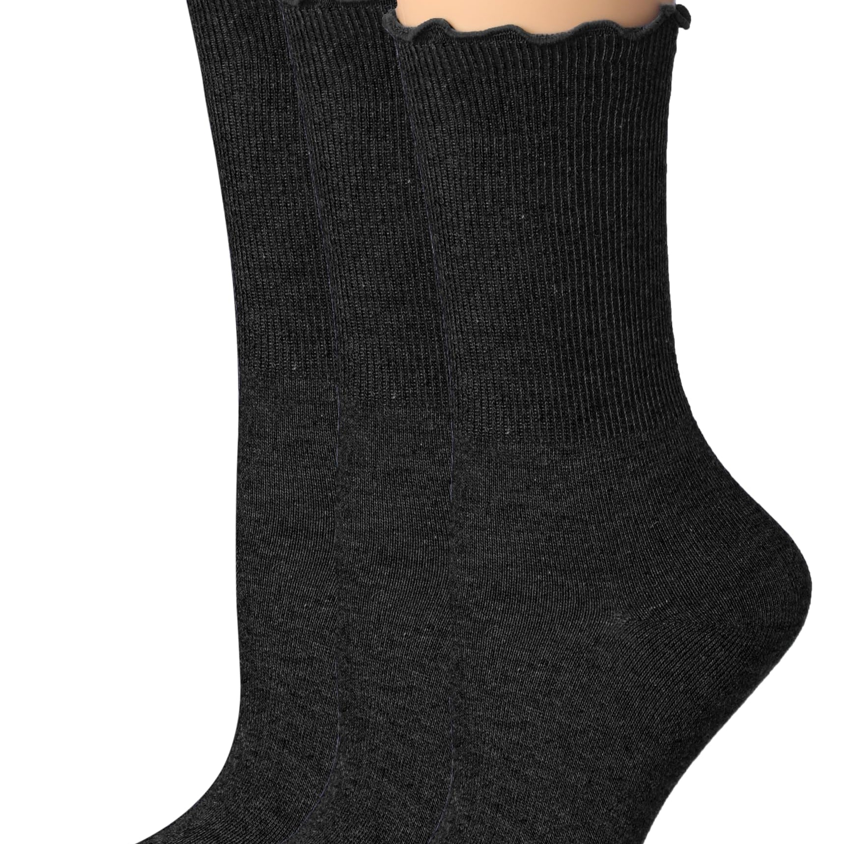 Turn-Cuff Black Crew Ruffle Socks