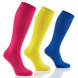 Pink Yellow & Blue Knee Compression Socks - 3 Pairs