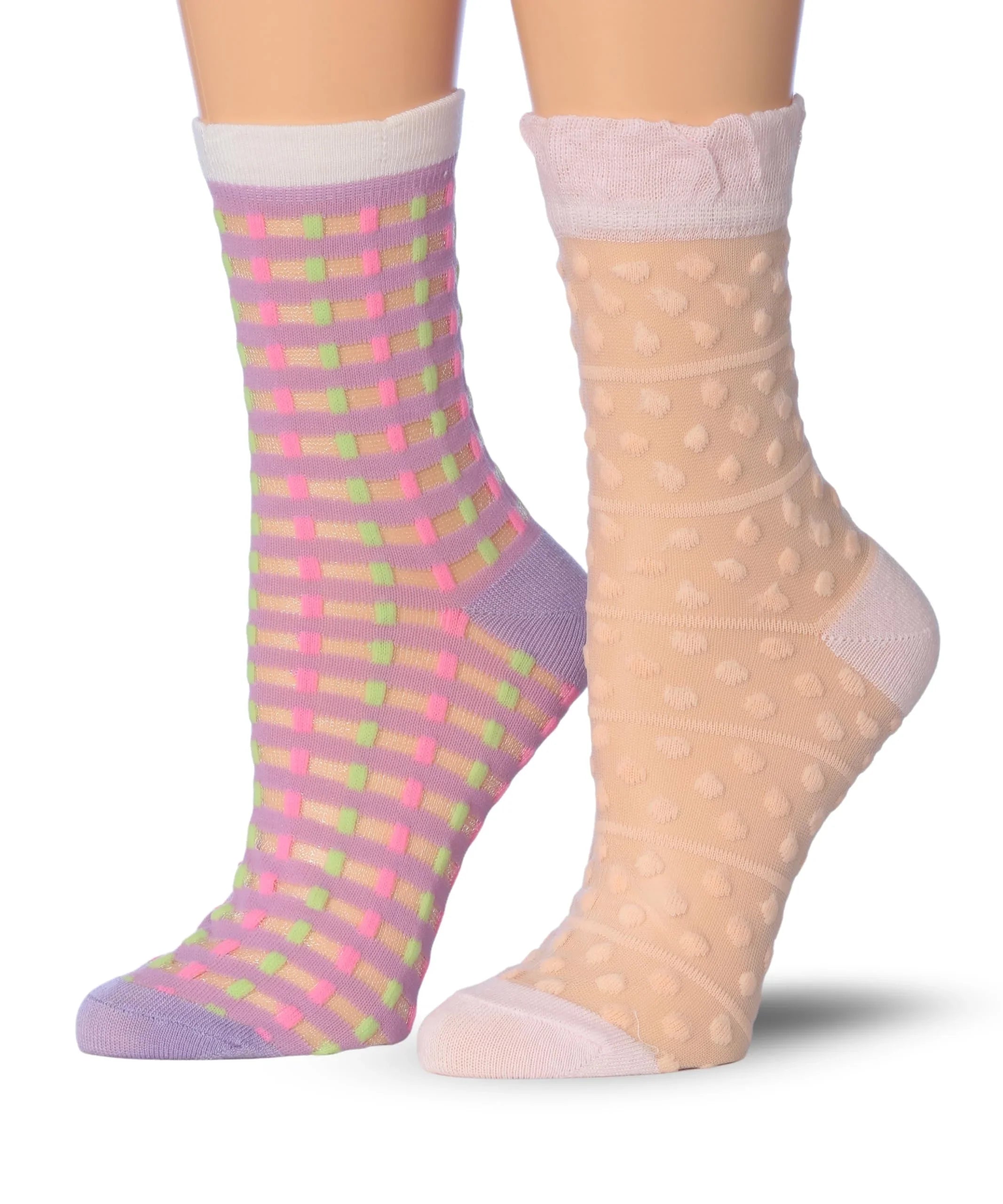  Womenƒ??s 2 Pairs Sheer Ankle Socks ƒ?? Numbers & Stripes Mesh Patterned Fashion Socks -  Socks