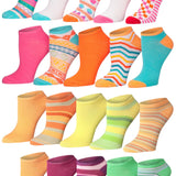 Tipi Toe Women's & Girls 20 Pairs Colorful Patterned Gradient Stripe Spectacle Cute Ankle Socks For Women