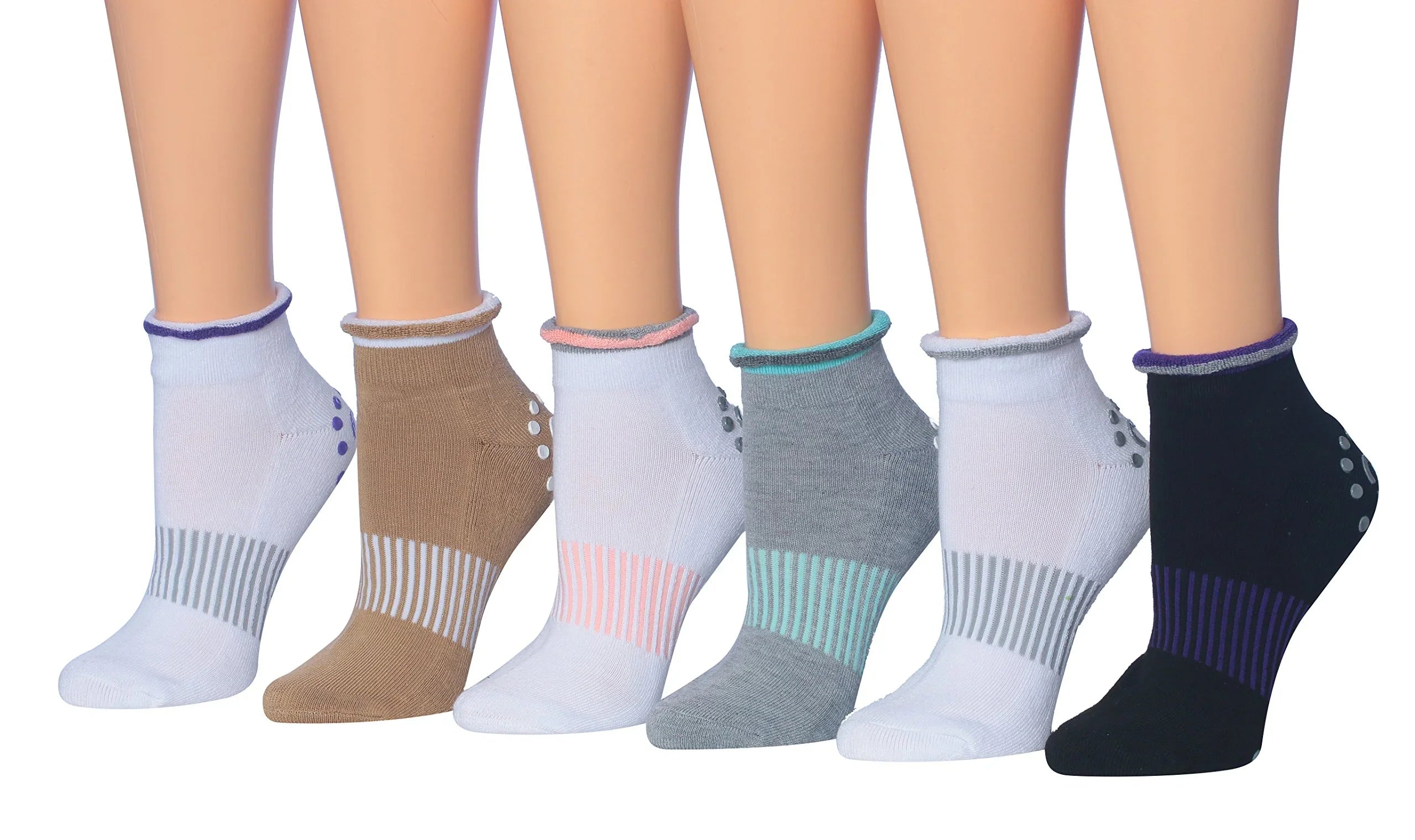 RONNOX Women's 6-Pairs Anti-Skid Non-Slip Silicone-Gripper Low Cut Cushioned Socks, For Yoga Pilates & Barre, Medium/Large RY01-B - Socks