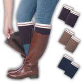 Tipi Toe Women's 3 Pairs Nautical Charms Charcoal Brown Navy Blue Knitted Leg Warmer Boot Topper Cuffs