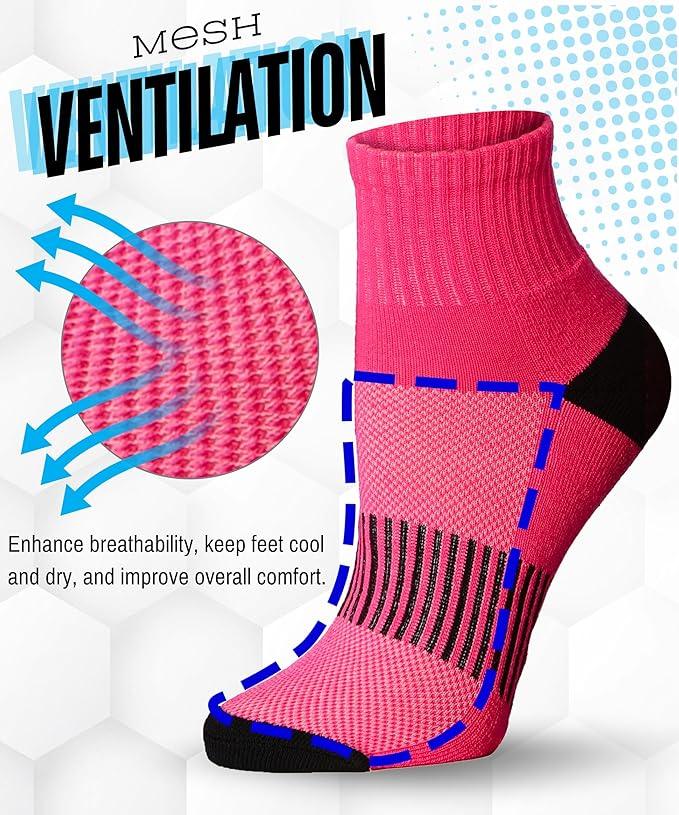 Women's 6-Pairs Running & Athletic Sports Performance Midnight Mosaic Grey Checkers & Toe Ankle/Quarter Socks For Women - Socks