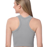 Isadora Paccini Women's Grey Medium Sleeveless Cropped Ribbed Knit Scoop Neck Double Lined Racerback Design Tank Top for Women