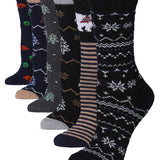 Tipi Toe 6-Pairs Women's Extra Warm Wool-Blend Midnight Tones & Winter Patterns Collection Crew Boot Socks