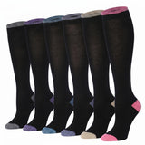 Solid Black Color Patterned Knee High Socks - 6 Pairs