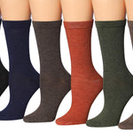Women's 6-Pairs Colorful Nighttime Harmony Funky Solid Black Blue Brown Peach Green Crew Dress Socks - Socks