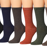 Women's 6-Pairs Colorful Nighttime Harmony Funky Solid Black Blue Brown Peach Green Crew Dress Socks - Socks