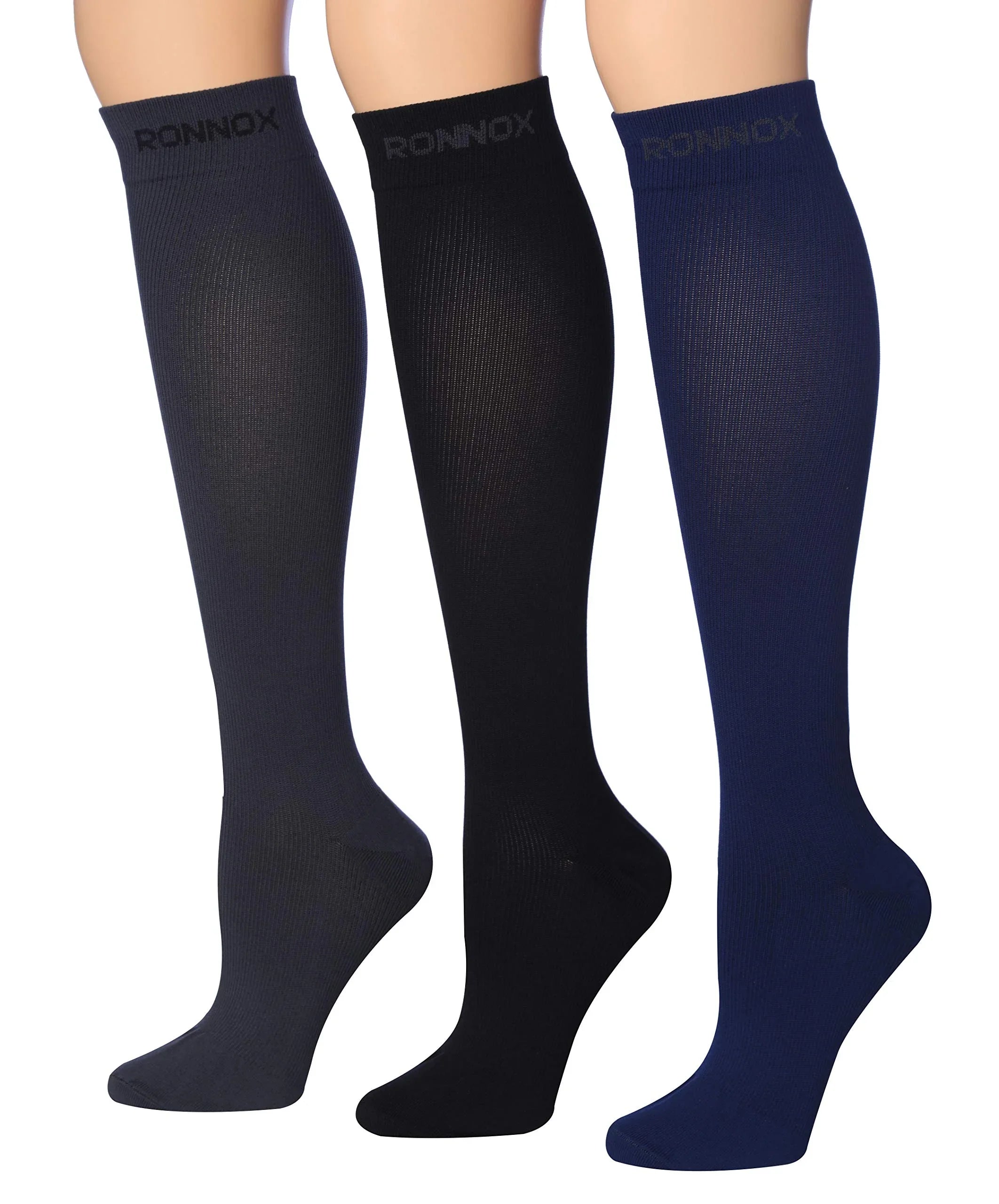 RONNOX Compression Socks for Men & Women Colorful Patterned Knee High Socks (16-20 mmHg / 12-14 mmHg) 3-Pairs CP06 - Socks
