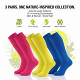 Pink Yellow & Blue Knee Compression Socks - 3 Pairs