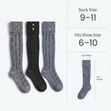 Cotton Winter Warm & Cushioned Buttons Knee High Socks - 3 Pairs
