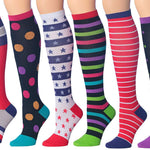 RONNOX Compression Socks for Men & Women Colorful Patterned Knee High Socks (16-20 mmHg / 12-14 mmHg) 6-Pairs CP01-BC - Socks