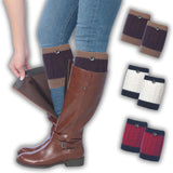 Tipi Toe Women's 3 Pairs Classic Maroon White Red Neutrals With Brown Black Bold Accents Knitted Leg Warmer Boot Topper Cuffs