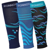 Tipi Toe Unisex 3-Pairs Bright Colored Coastal Dreams Wave Stripe Calf Compression Tube Sleeves 12-14 mmHg Great for Athletic & Medical Use