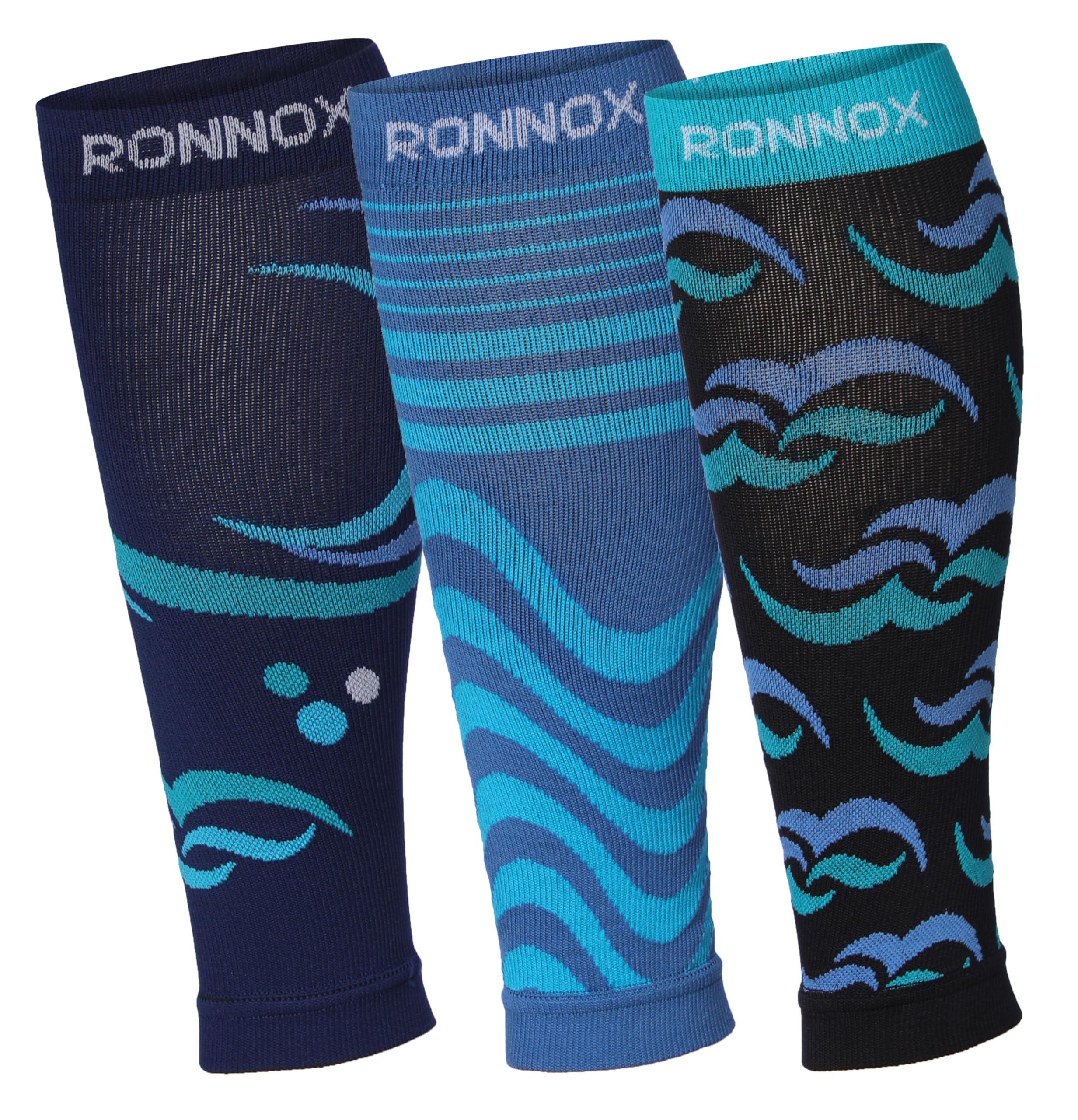  Unisex 3-Pairs Bright Colored Coastal Dreams Wave Stripe Calf Compression Tube Sleeves 12-14 mmHg Great for Athletic -  Socks