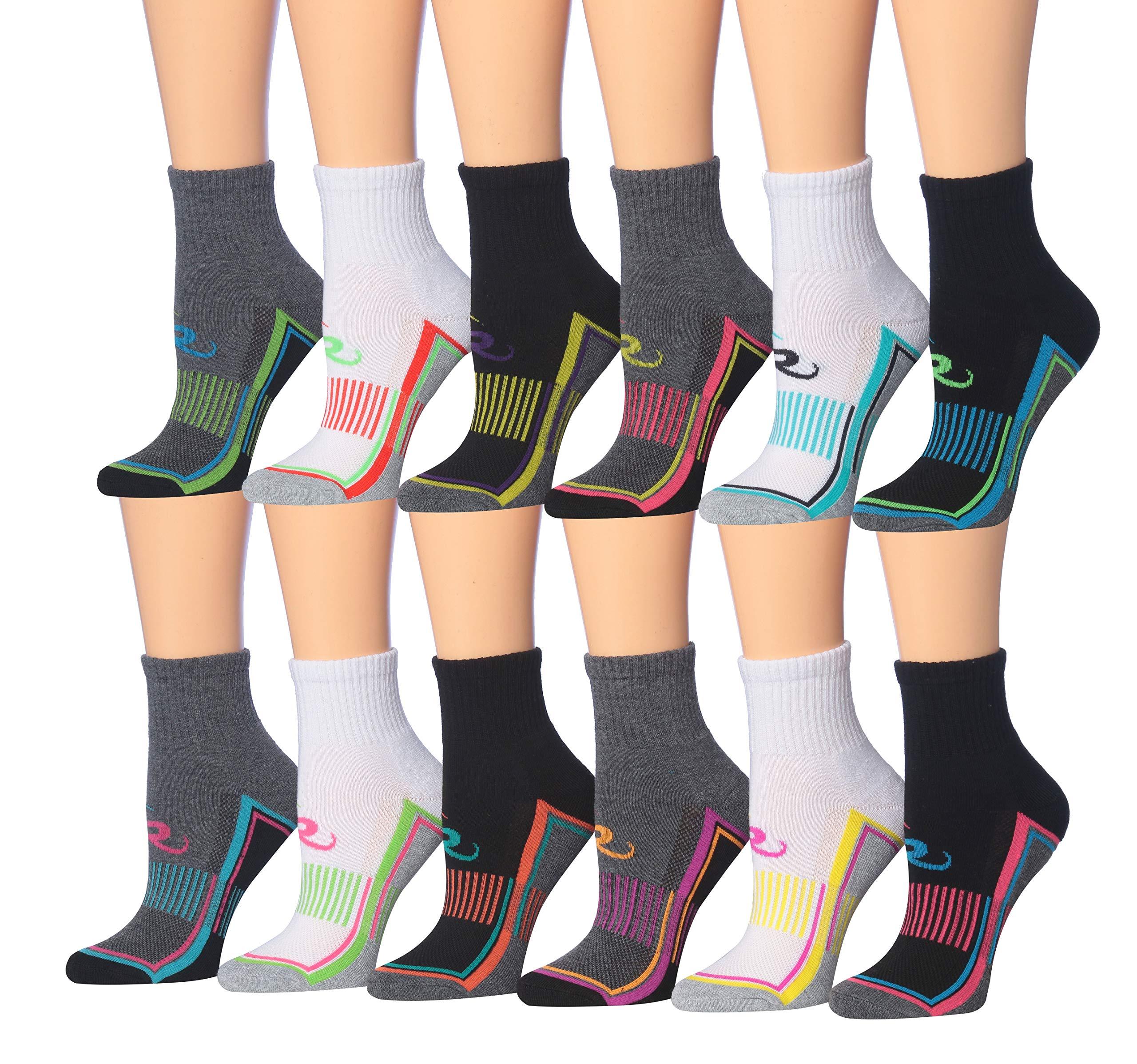 RONNOX Women's 12-Pairs Running & Athletic Sports Performance Ankle/Quarter Socks (RQ11-AB-ML) -  Socks