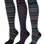 RONNOX Compression Socks for Men & Women Colorful Patterned Knee High Socks (16-20 mmHg / 12-14 mmHg) 3-Pairs CP10 - Socks