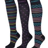RONNOX Compression Socks for Men & Women Colorful Patterned Knee High Socks (16-20 mmHg / 12-14 mmHg) 3-Pairs CP10 - Socks
