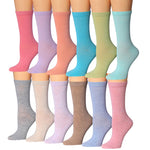 Women's 12 Pairs Lightweight Colorful Soft Hues Collection Patterned Crew Socks - Socks