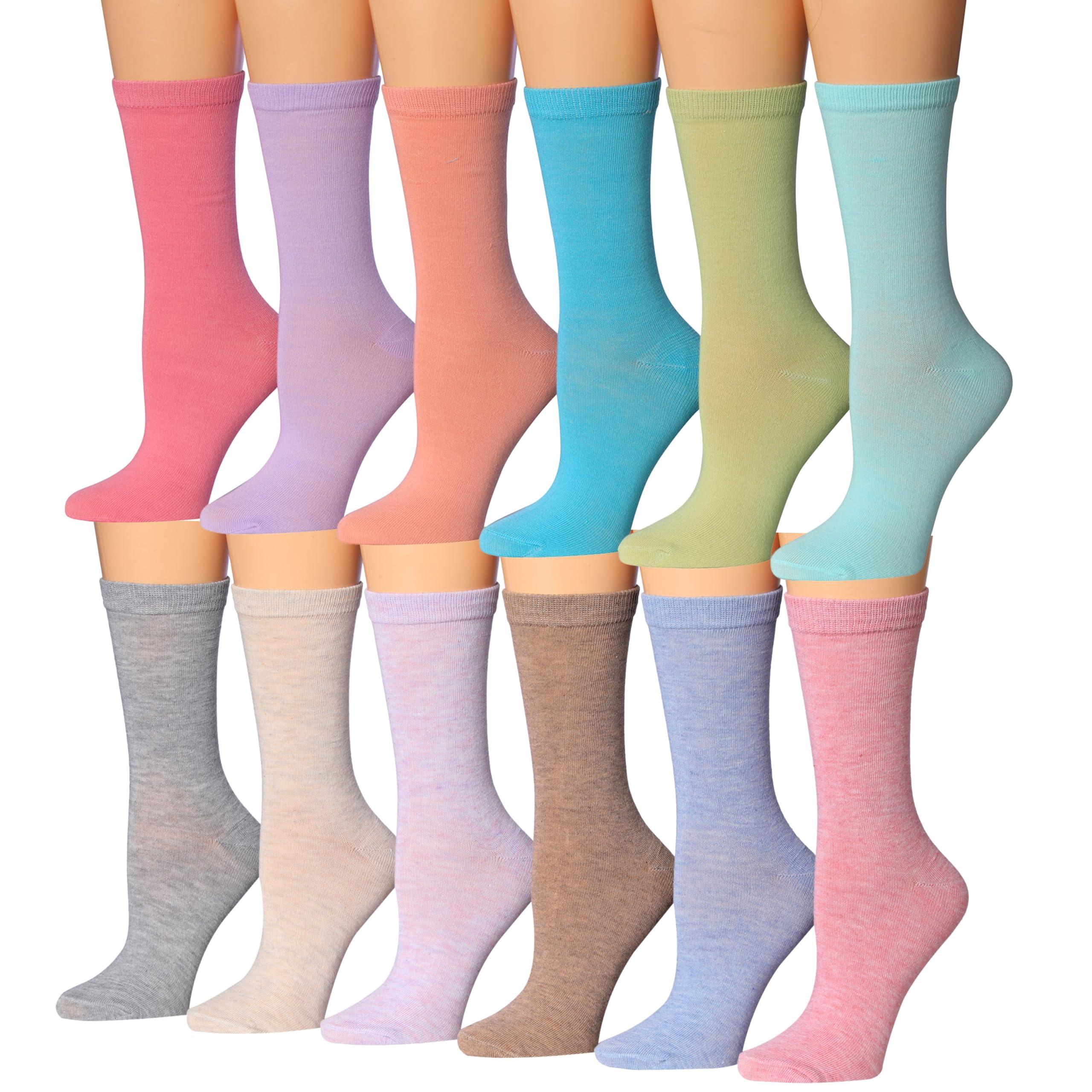 Women's 12 Pairs Lightweight Colorful Soft Hues Collection Patterned Crew Socks - Socks