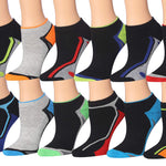  Kids Boys 12-Pairs Athletic Sports Peformance Neon Accents and Space Dye Patterned Low Cut Socks -  Socks