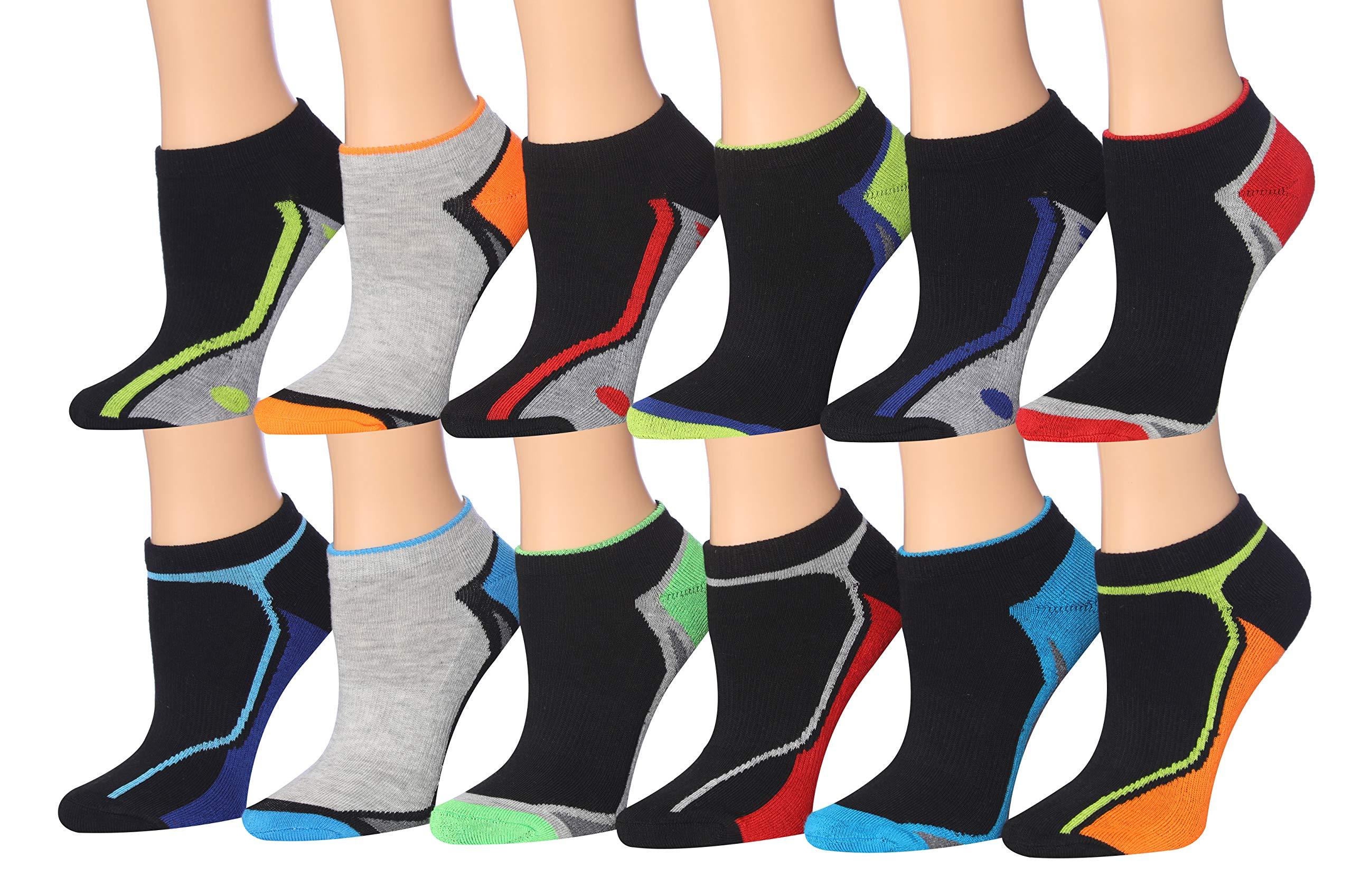  Kids Boys 12-Pairs Athletic Sports Peformance Neon Accents and Space Dye Patterned Low Cut Socks -  Socks