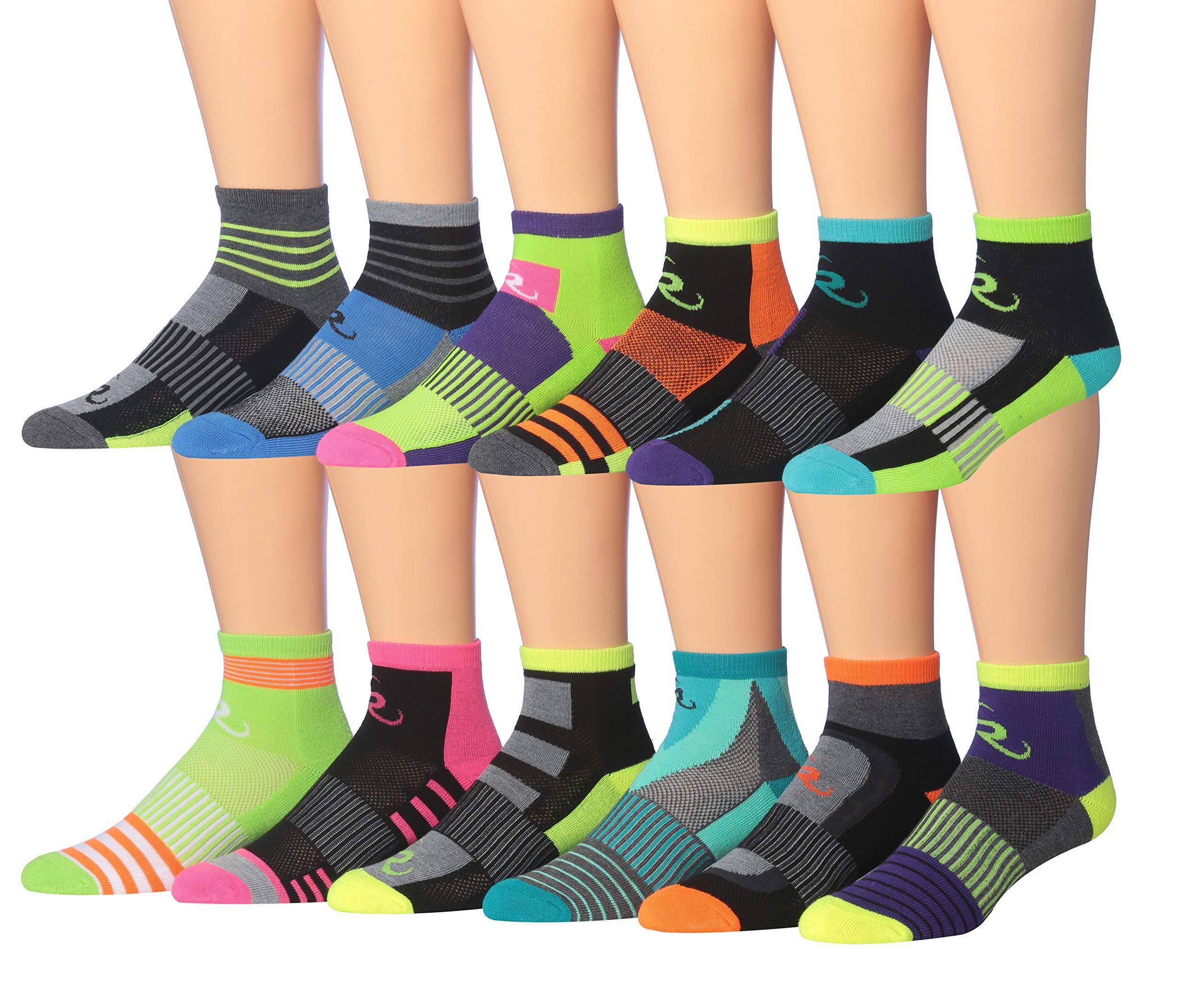 RONNOX Men's 12-Pairs Running & Athletic Sports Performance Ankle/Quarter Socks, MRQ04-AB-ML - Tipi Toe Socks