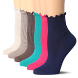 Tipi Toe Womens Neutral-Vibrant Harmony Turn-Cuff Solid Lettuce Edge Lightweight Quarter Length Ruffle Socks