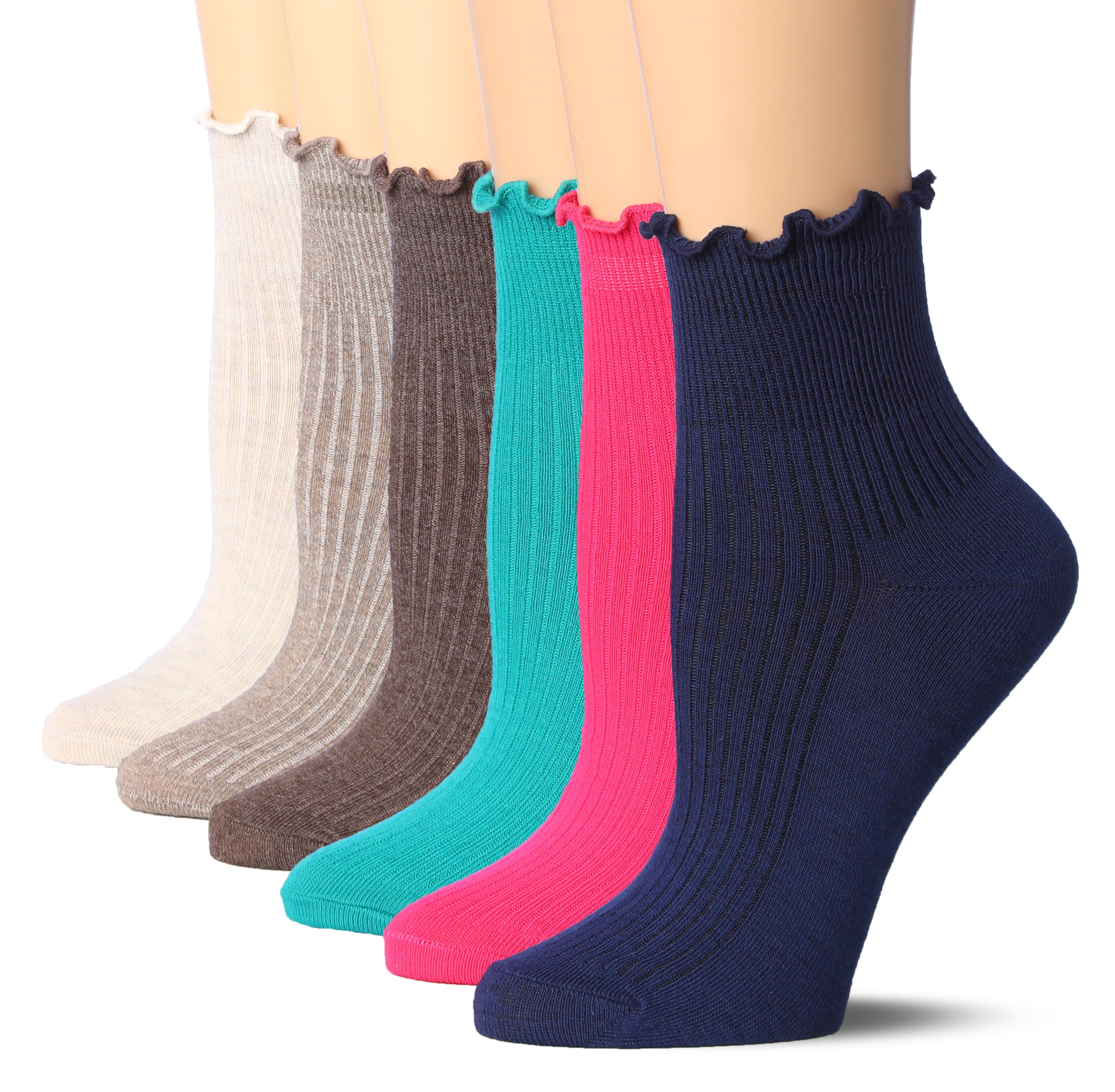 Solid Turn-Cuff Quarter Ruffle Socks