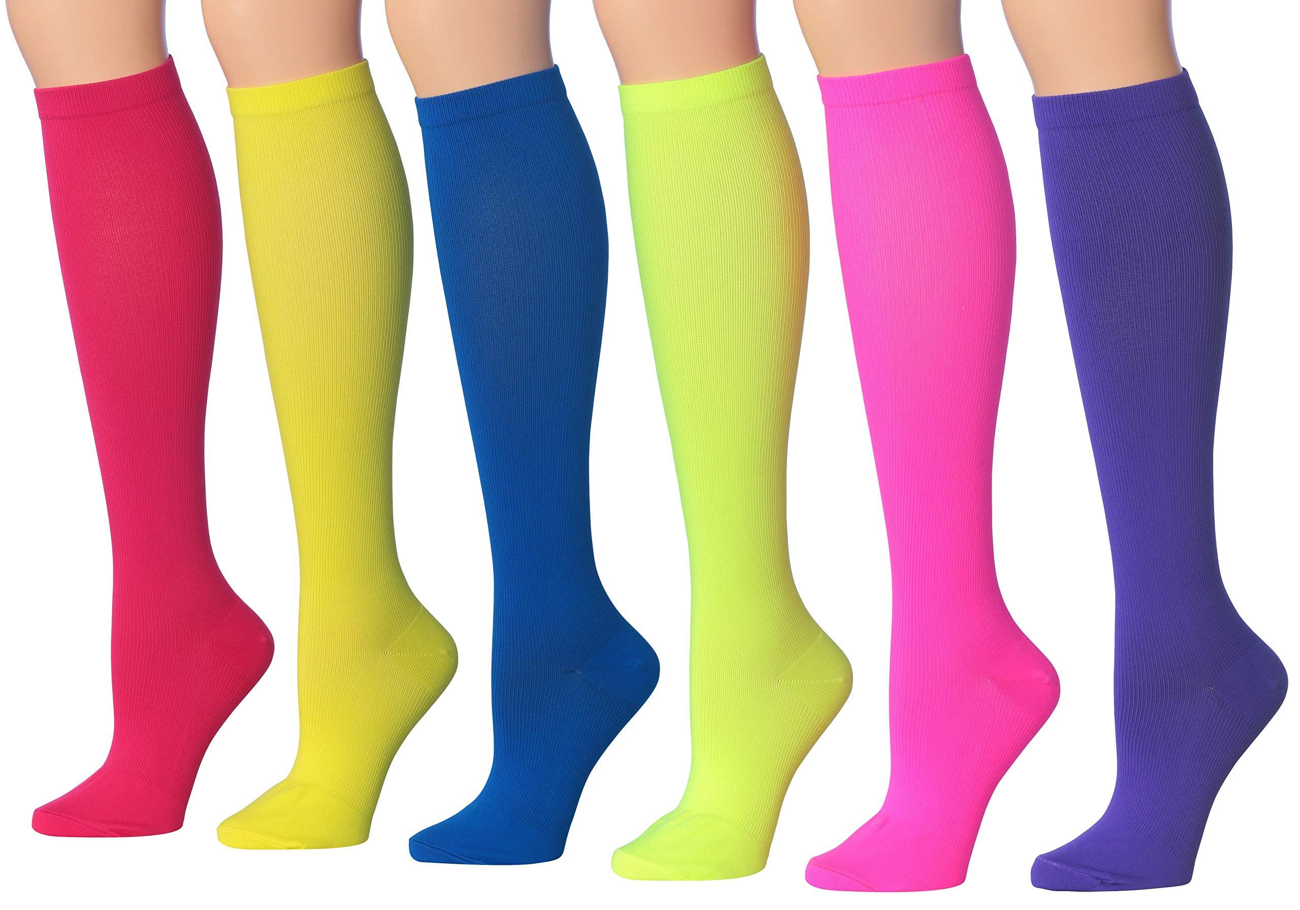 RONNOX Compression Socks for Men & Women Colorful Patterned Knee High Socks (16-20 mmHg / 12-14 mmHg) 6-Pairs CP05-AC - Socks