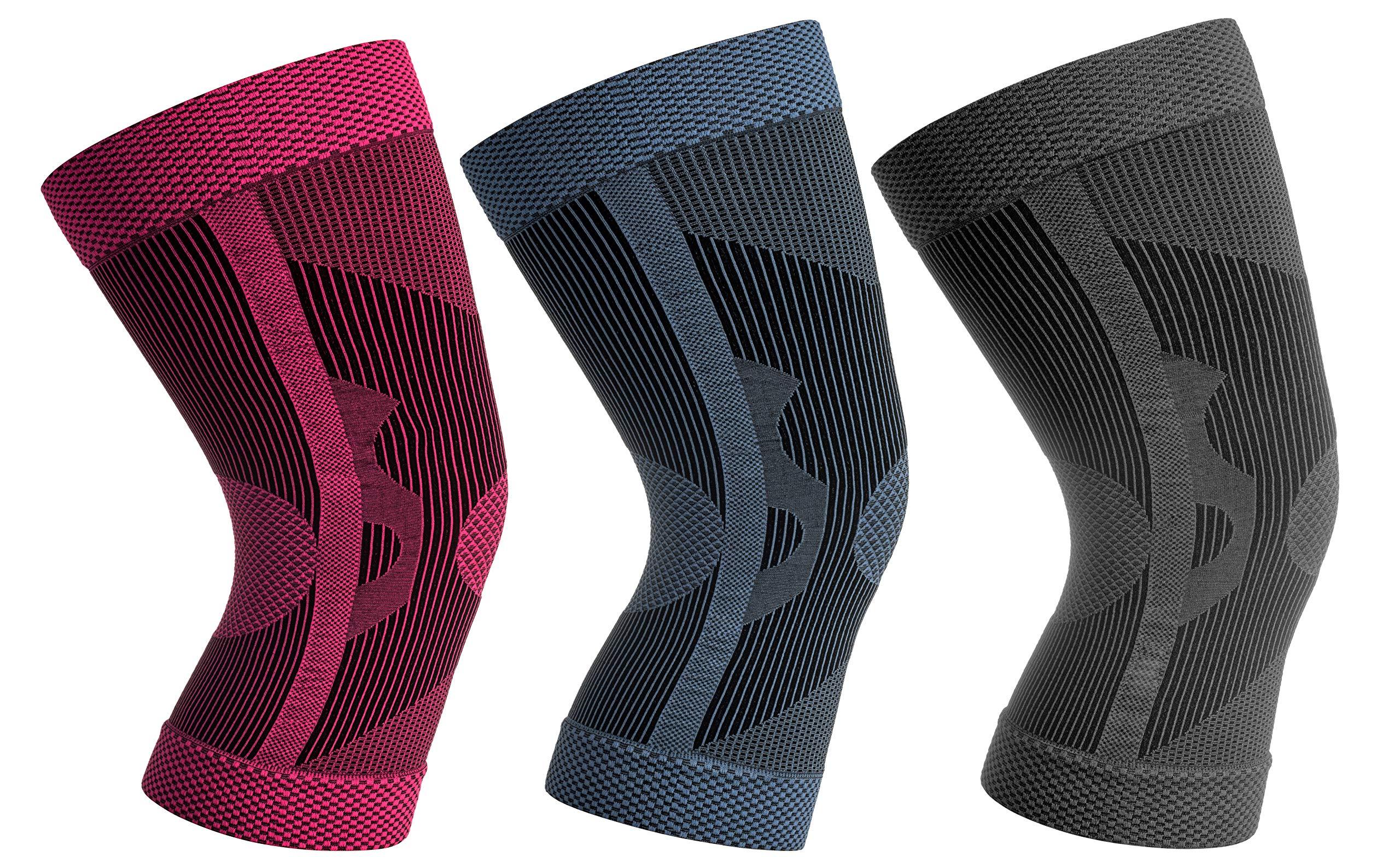RONNOX Knee Sleeve Compression Knee Support for Running, Jogging, Sports, Joint Pain Relief, Arthritis and Injury Recovery ƒ?? Breathable Sweat-Wicking Design - (3-pairs, (Charcoal Blue Pink)) -  Socks