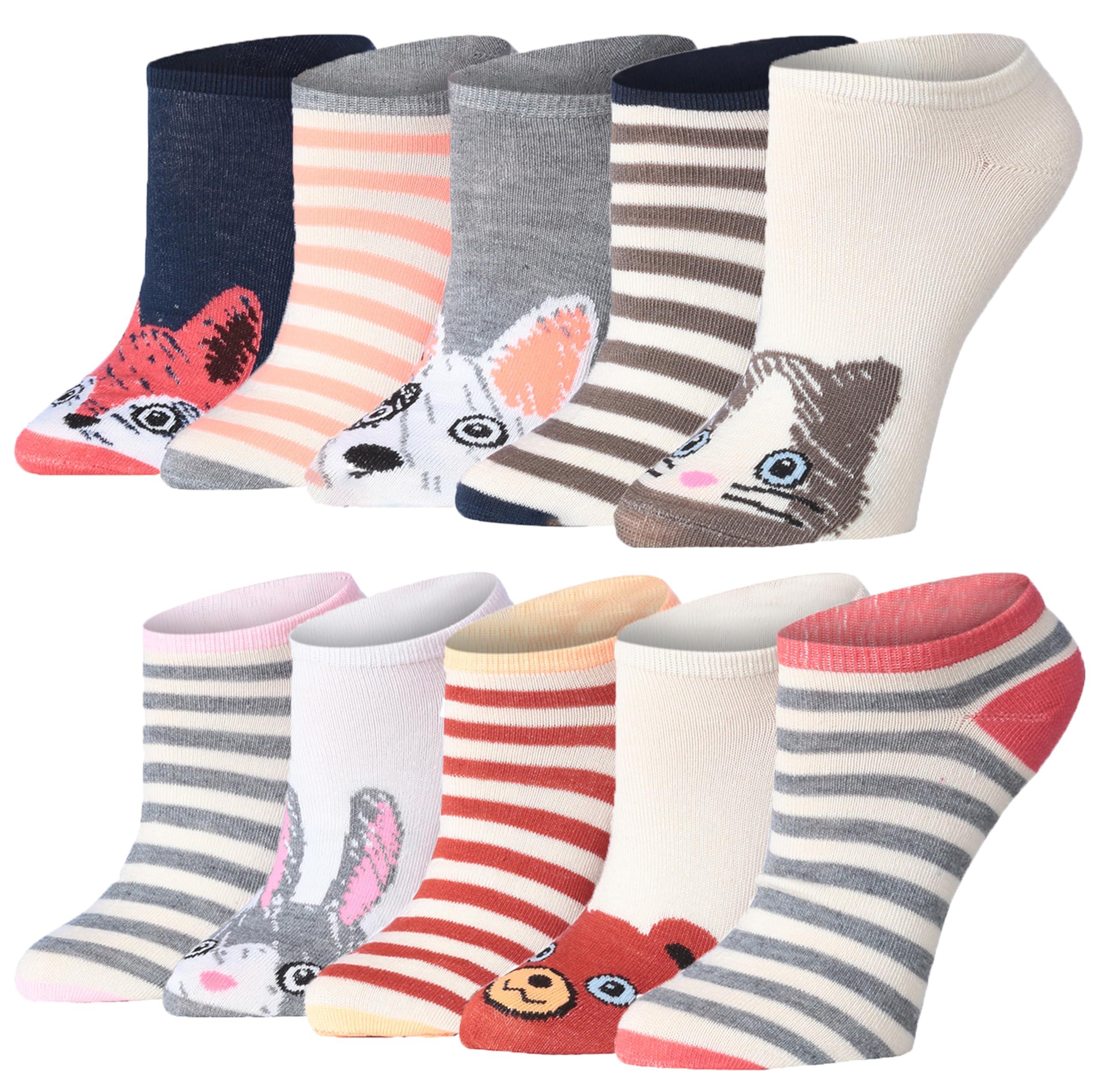  Women's & Girls 10 Pairs Critter Comfort Colorful Patterned Ankle/Low Cut Socks -  Socks