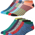 JAMES FIALLO Men's 10 Pairs Classy Extra Lightweight Vivid Stripe Mix Colorful Patterned Low Cut/No Show Socks - Tipi Toe Socks