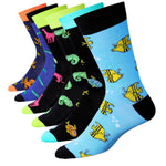 JAMES FIALLO Mens 6-Pairs Funky Novelty Jurassic Jewel Colorful Patterened Crew Dress Socks - Tipi Toe Socks