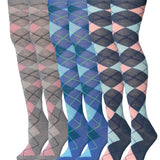 Isadora Paccini Women's 3 Pairs Charming Argyle Symphony Pinkish Grey Blue Deep Blue Over The Knee High Socks