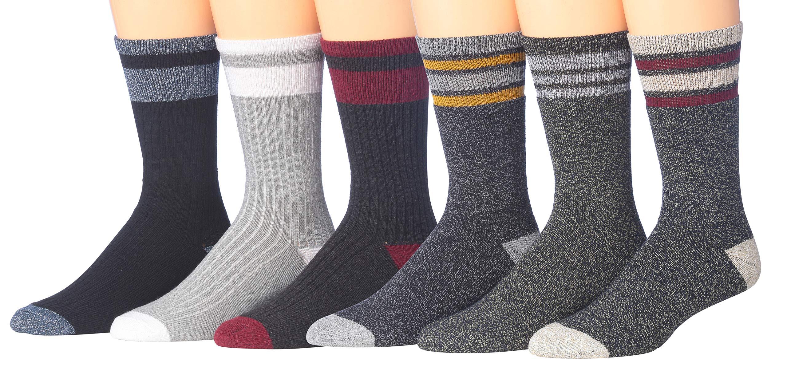 JAMES FIALLO Men's Comfortable Hiking & Outdoor Crew Socks, (10-13 / Shoe: 6-12, Z 6 Pairs. Comfortable Hiking Socks,) - Tipi Toe Socks