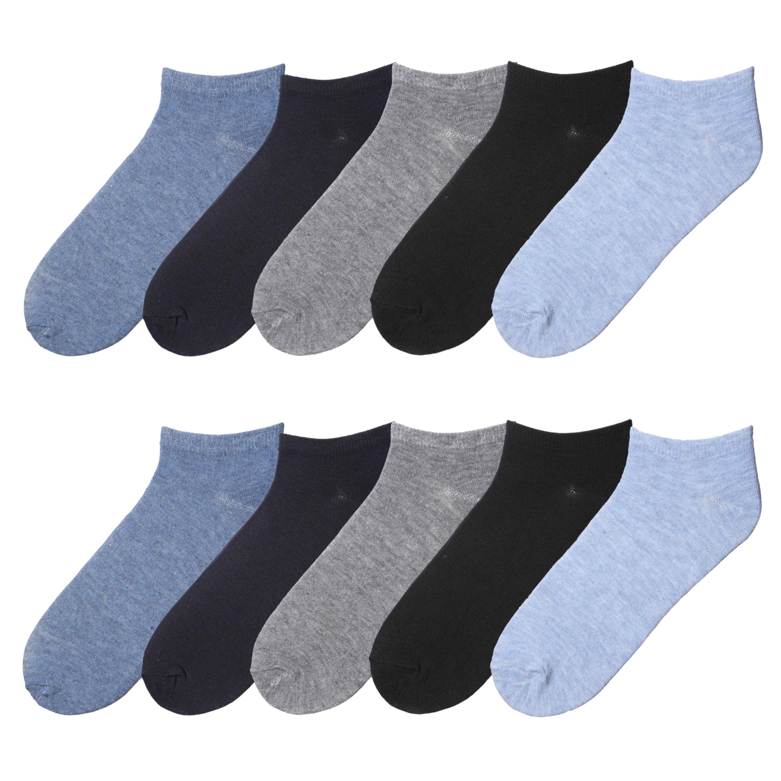 JAMES FIALLO Men's 10 Pairs Classy Extra Lightweight Midnight Blue Colorful Patterned Low Cut/No Show Socks - Tipi Toe Socks
