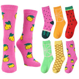 Women's 6-Pairs Colorful Light Colors Funky Fuity Patterned Crew Dress Socks