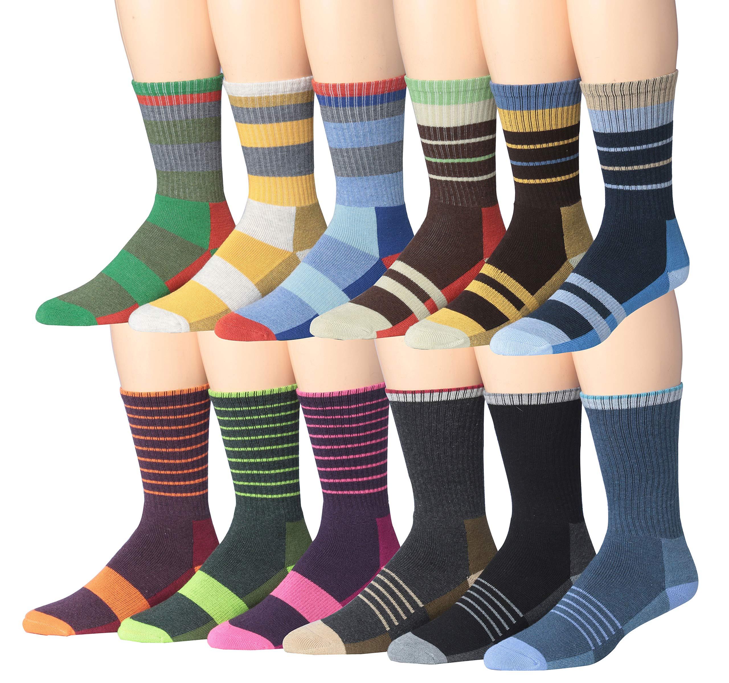 RONNOX Wool Blend Trekking Hiking Outdoor Sports Performance Cushioned Crew Socks, For Men & Women 12 Pairs RHK00-L - Tipi Toe Socks
