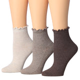 Tipi Toe Womens Neutral-Vibrant Harmony Turn-Cuff Solid Lettuce Edge Lightweight Quarter Length Ruffle Socks