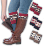 Tipi Toe Women's 3 Pairs Dynamic Zigzag Weaves Vibrant Red Deep Blue Earthy Brown Knitted Leg Warmer Boot Topper Cuffs