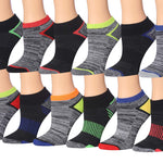  Kids Boys 12-Pairs Athletic Sports Peformance Space Dye Accents Colorful Patterned Low Cut Socks -  Socks