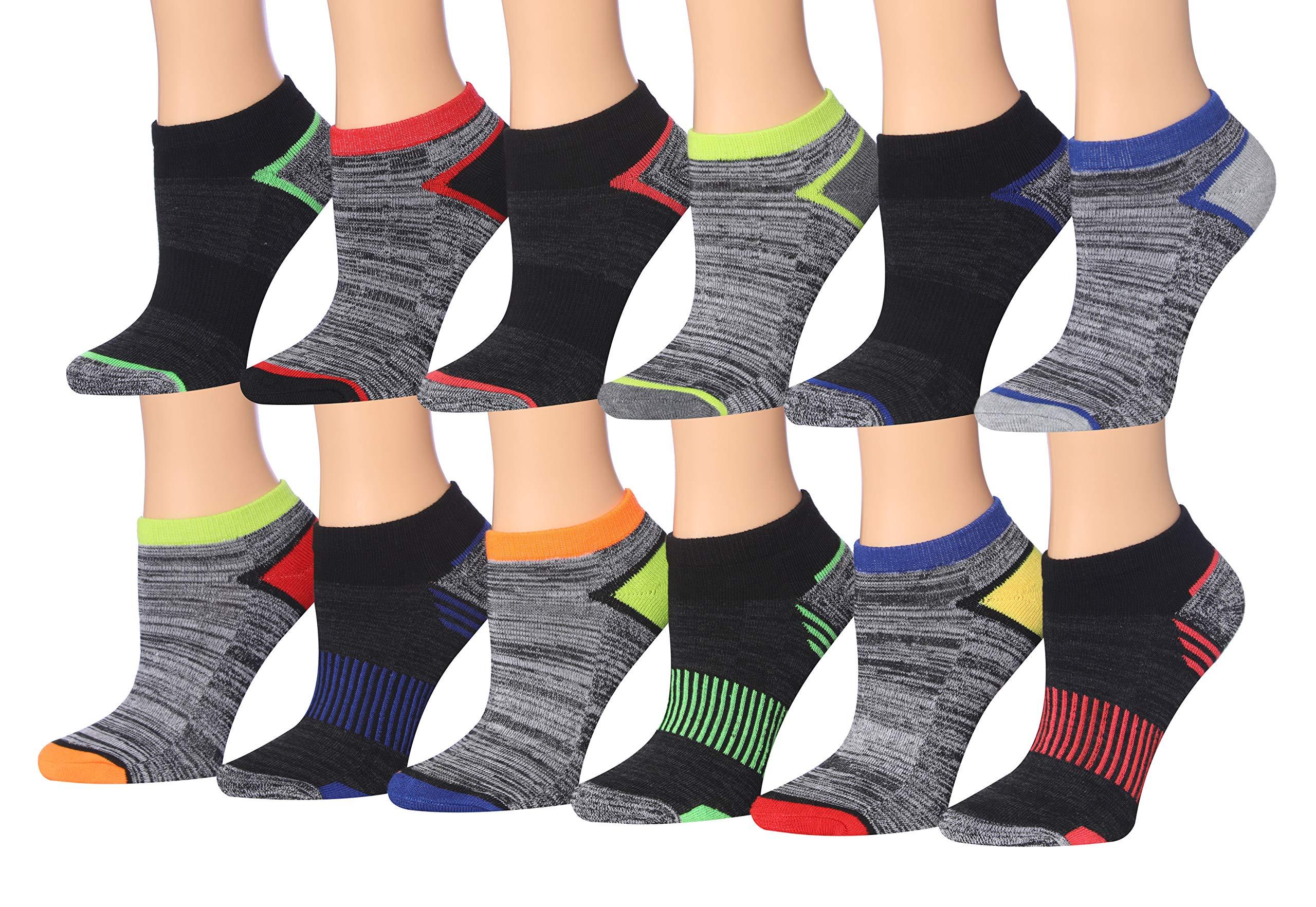  Kids Boys 12-Pairs Athletic Sports Peformance Space Dye Accents Colorful Patterned Low Cut Socks -  Socks
