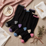 Solid Black Color Patterned Knee High Socks - 6 Pairs