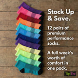 Black-Checkered Center Sports Quarter Socks - 12 Pairs