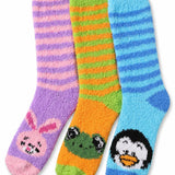 Colorful Patterned Anti-Skid Pastel Safari Fuzzy Socks - 3 Pairs
