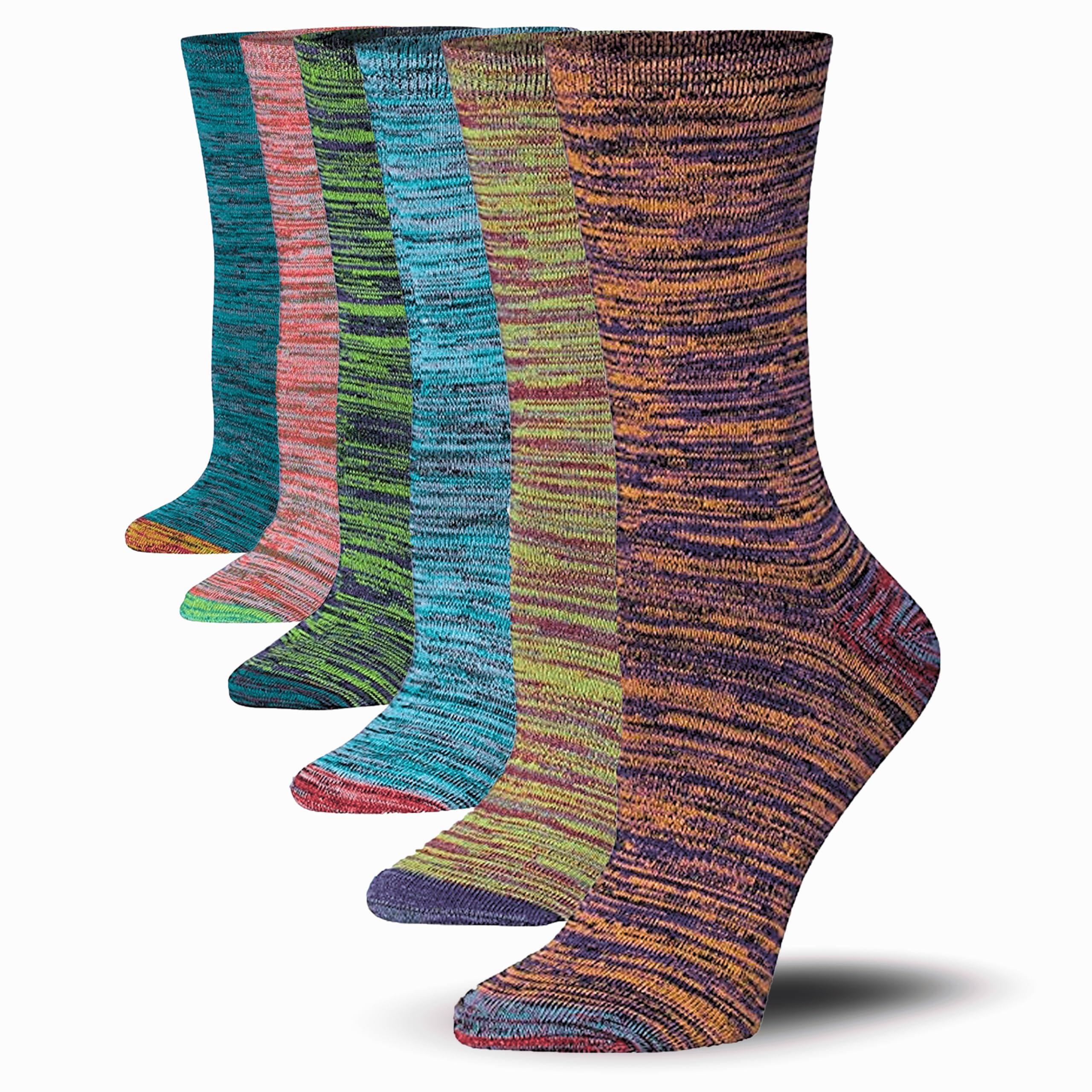 Women's 6-Pairs Colorful Pastel Solid Grey Brown Pink Blue Funky Crew Dress Socks - Socks